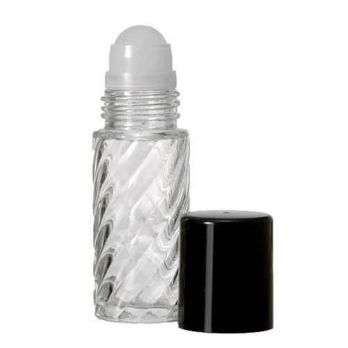 30ml Roll on Bottles Swirl Clear Glass With Housing Roller Ball &amp; Black Cap