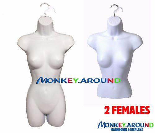 Lot 2 white female mannequin long+hip torso dress body form-display women+2 hook for sale
