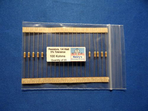 Resistors, carbon film, 1/4 watt-5%-axial leaded - 100000 ohm (750k) - qty of 20 for sale