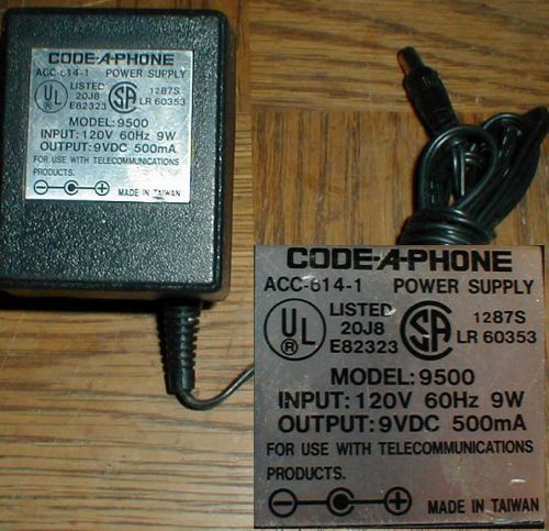 Code A Phone 9500 AC Adapter 9vdc .5a 500ma Barrel Wall