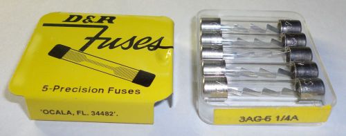 BOX OF 5 NOS D&amp;R 3AG-6-1/4 AMP BUSSMANN AGC 6-1/4 FAST BLOWING FUSE 250 VOLTS