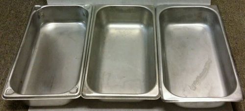 Lot of 3 Stainless Steel 1/3 Steam Table Pans 2.5&#034;