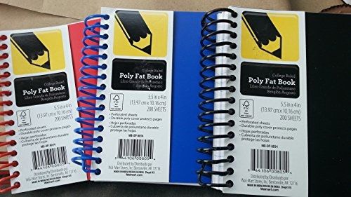 Wal-Mart 3-pack Poly Fat Books, 200 Sheets Each, College Ruled, Assorted Colors