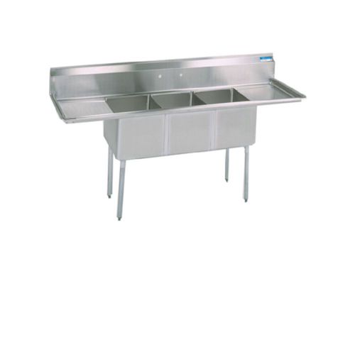 Three compartment sink w/ two 18&#034; drainboards stainless steel bbks-3-18-14-18t for sale