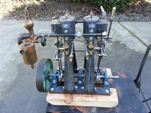 Live steam engine twin cylinder with reverse boat boiler gauge oiler flywheel for sale