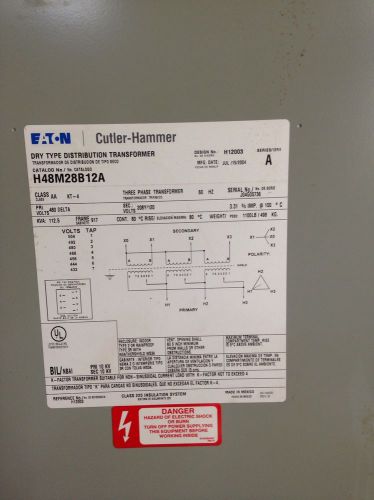 112.5 kva eaton/cutler-hammer distribution transformer for sale