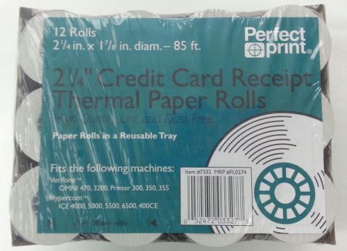 Perfect print credit card receipt thermal paper rolls - 12 rolls - 2-1/4 &#034;x 85 &#039; for sale