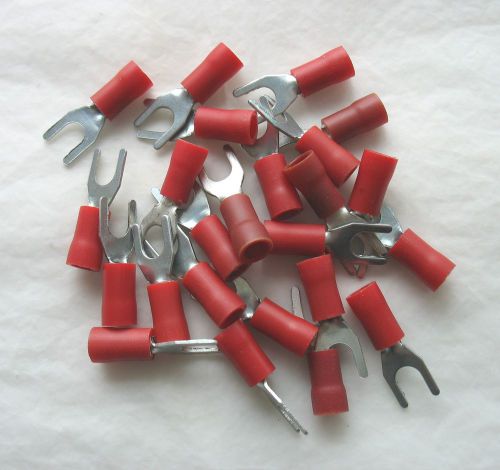 Lot (23) Unbranded Red Insulated Electrical Fork Crimp Terminals 22-16 AWG