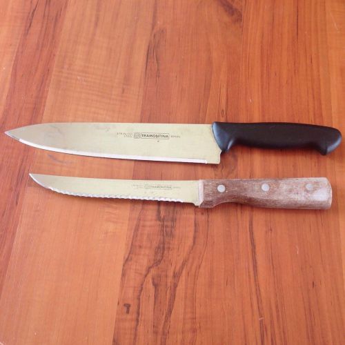 Lot Of 2 Tramontina Stainless steel Knives 12 3/4&#034; and 10 3/4&#034; Brazil Very Sharp