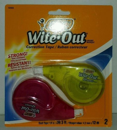 BIC Wite-Out EZ Correct Tape, Strong, Resistant 1/6&#034; X 39.3ft, 2/pack, Assorted