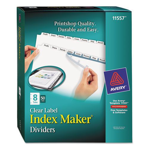 Index Maker Clear Label Punched Divider, 8-Tab, Letter, White, 50 Sets