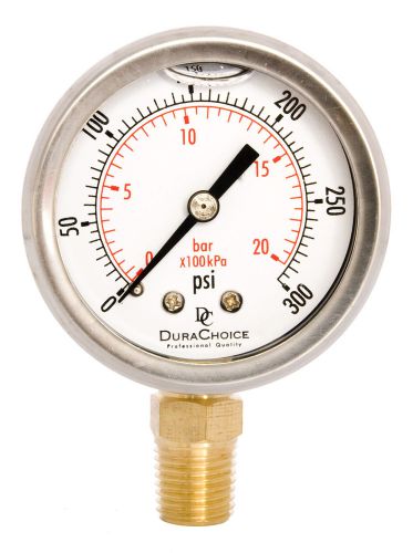2&#034; oil filled pressure gauge - ss/br 1/4&#034; npt lower mount 300psi for sale