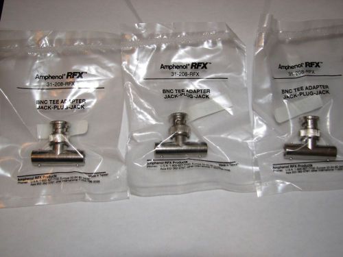 Lot of 3~Amphenol BNC Tee Adapter PN 31-208-RFX Jack-Plug-Jack, New Sealed Pkgs