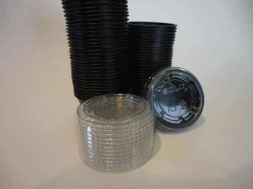 2 oz. Black Souffle Portion Cup with Clear Plastic Lid JELLO SHOTS
