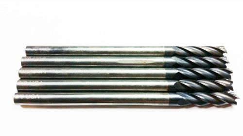 Machinist Lot of 5) 3/8&#034; HTC Carbide TiALN 4 Flute Long End Mill *NR* B 944