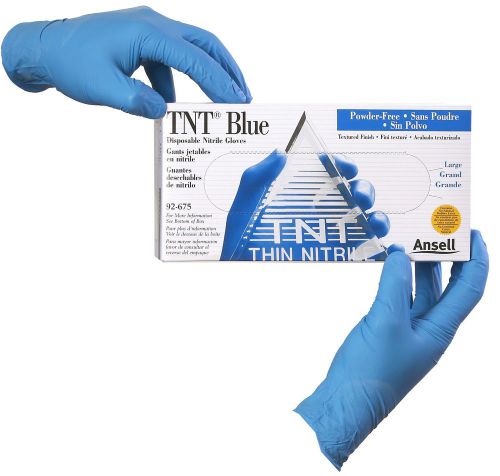 Lot 2 Ansell TNT Blue Disposable Nitrile Gloves 92-675 Powder Free 100/Box Large