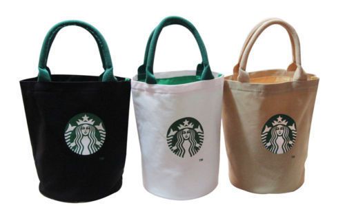 Large Starbucks Canvas Tote Bag Handbag Barrel Shape Shoulder ECO Shopping Bag