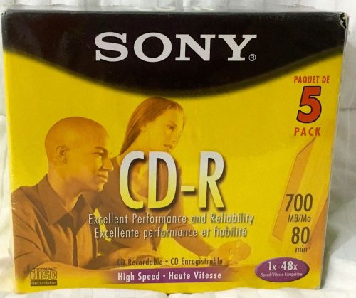 Sony 700mb 48x cd-r with colored jewel cases 5 pack brand new &amp; factory sealed for sale
