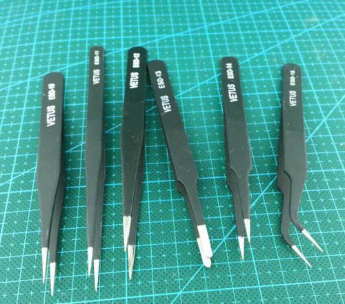 6 pcs ESD Nipper Plier Stainless Steel Tweezer Kit Set Nail Gel Forceps Tool