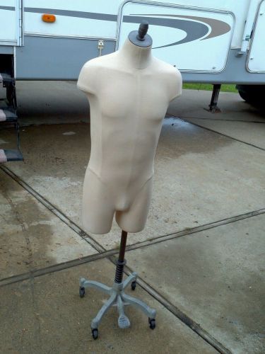 40&#034; Male Mannequin Dress Form Skin Color Cloth On Rolling Stand