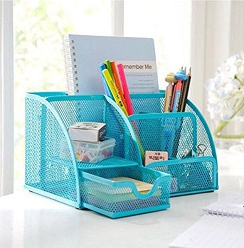 Pag steel mesh desk organizer,office organizer supplies ,pen holder?6-part blue? for sale