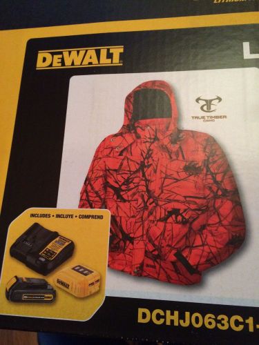 NEW Dewalt Heated Hooded Jacket KIT 20V Battery Charge LARGE Orange Blaze