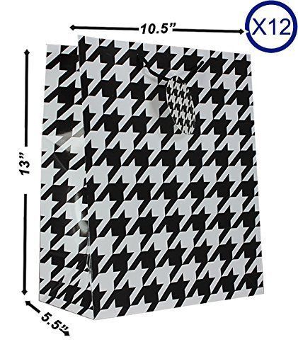 12-PC Houndstooth Gift Bags, Gloss Laminated, Large