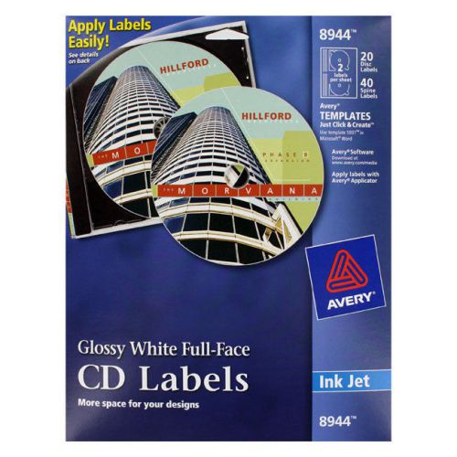 Avery Inkjet Full-Face Cd Labels, Glossy White, 20/pack