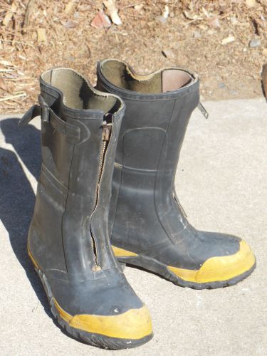 1967 Fire Fighter Industrial RUBBER BOOTS w/ Front Zipper &amp; Steel Toe Size 7.5