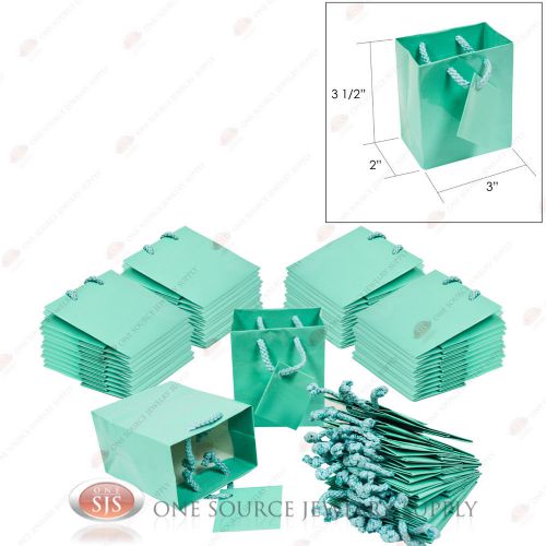 50 Glossy Teal Blue Finish Paper Tote Gift Merchandise Bags 3&#034; x 2&#034; x 3 1/2&#034;H