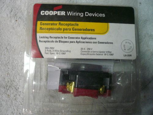 Cooper Wiring L6-20R Locking Generator Receptacle 20A 250V 2pole 3wire Grounding