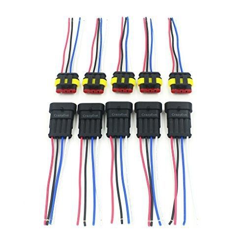 CrazyEve 5 Sets 4 Pin Car Waterproof Electrical Connector Plug with Wire
