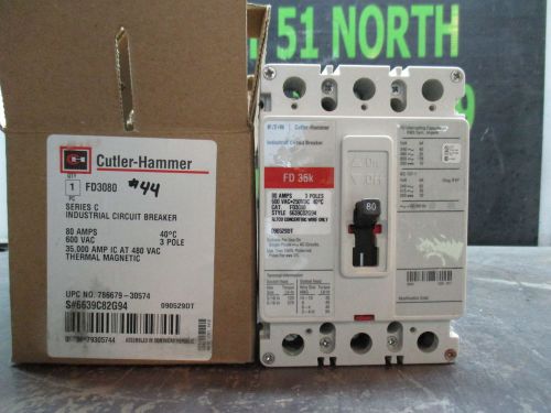 Cutler-hammer 80amp industrial circuit breaker cat#fd3080 600v #8261003 3:p nib for sale
