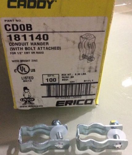 New Box of 100 Erico Caddy 1/2&#034; EMT Rigid Steel Conduit Hanger w/ Bolt CD0B