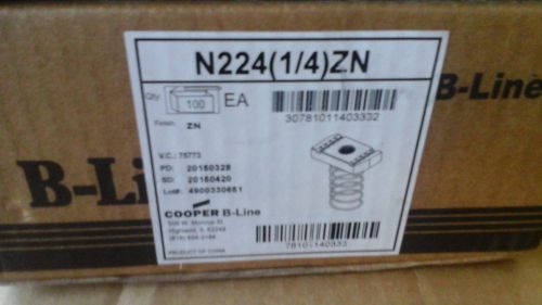 Box of 100 B-Line 1/4&#034; Spring Nuts  B-Line N224(1/4)ZN      QTY of 100