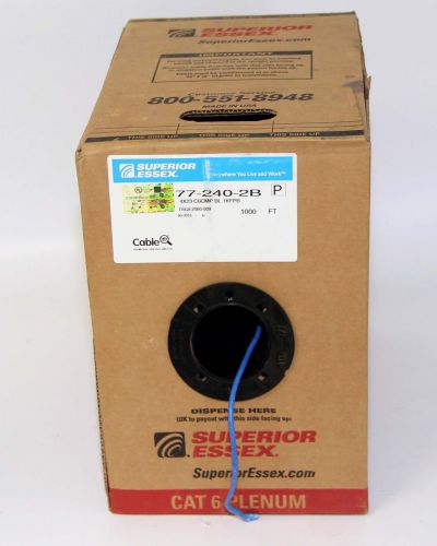 Superior essex 1000ft cooper cable 4 pair, 23 awg, cat. 6, cmp, blue 77-240-2b for sale