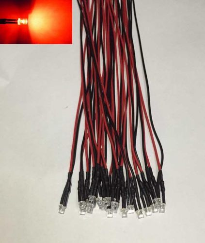 (50 PCS) Flat Top Red 3mm LED Pre Wired Light 5V 12V DC Lamp Bulb 20cm 6v 9v