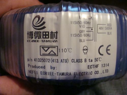 Tamura Electric coil transformer Class B 115 v/50 to 48V / 500Va PN 41325072 new