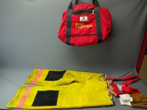 Janesville Firefighter Gear Fireman Pants, Gloves, Firecraft Duffle Bag