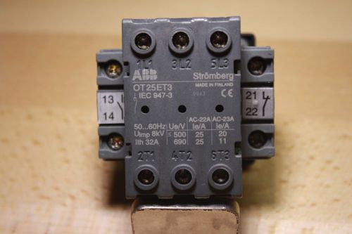 ABB OT25ET3 Disconnect Switch 25AMP 3Pole 600VAC with two OA1G01 Aux contacts