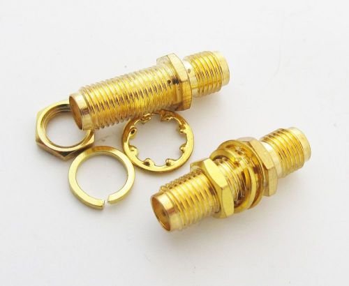 1x gold sma female to sma female with nut bulkhead rf coaxial adapter connectors for sale