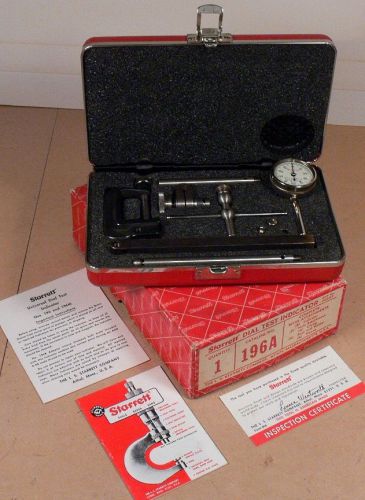 Nice Starrett 196 196A Dial Test Indicator with Attachments, Case, Original Box