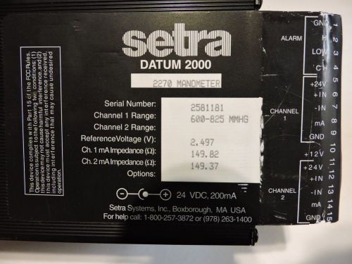Setra Datum 2000 Dual Channel Meter / Manometer
