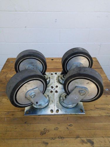 Heavy Duty Industrial 6&#034; Swivel Caster Rubber Wheels 5&#034; x 5 1/2&#034; Steel Plate