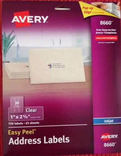 Avery® 8660 Clear Easy Peel InkJet Labels 1 x 2 5/8, 750 Labels - 25 Sheets