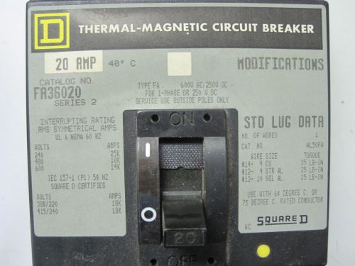 Square D FA360 20FT 20AMP Thermal-Magnetic Circuit Breaker