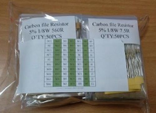 Carbon film resistor 5%1/8w assortment kit 6.8r-2.2m q&#039;ty:4100pcs for sale