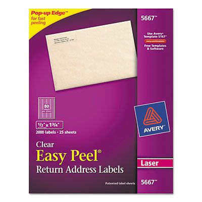 Clear Easy Peel Mailing Labels, Laser, 1/2 x 1 3/4, 2000/Box 5667