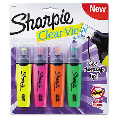 Clearview Highlighter, Blade Tip, Assorted Ink, 4 per Set 1912769