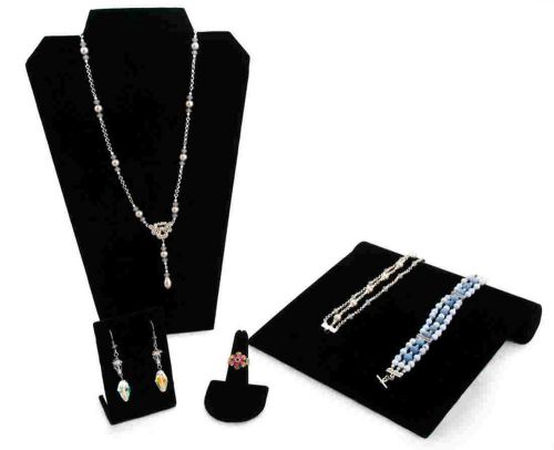32 pc Set Black Velvet Necklace, Bracelet, Earring Jewelry Displays